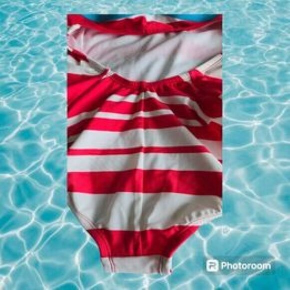 Women's Nike Swimsuit One Piece Size 8 M Red & White Striped Blue Trim Logo EUC - Picture 4 of 7